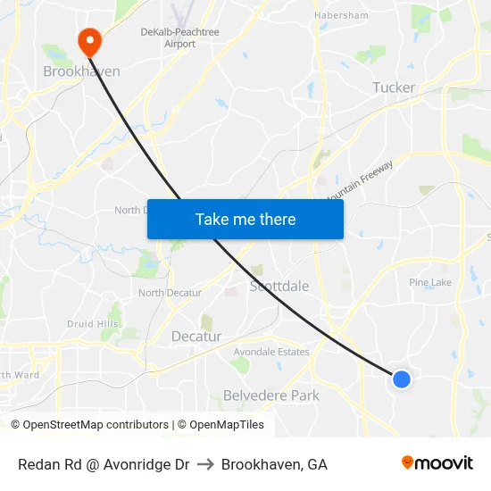 Redan Rd @ Avonridge Dr to Brookhaven, GA map