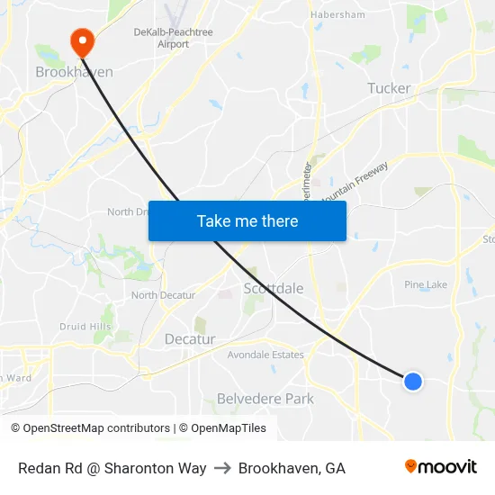 Redan Rd @ Sharonton Way to Brookhaven, GA map