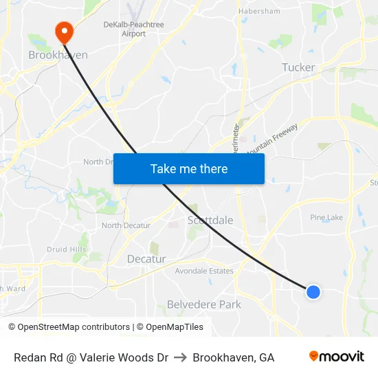 Redan Rd @ Valerie Woods Dr to Brookhaven, GA map