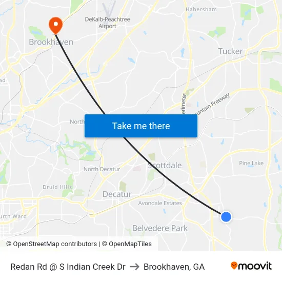 Redan Rd @ S Indian Creek Dr to Brookhaven, GA map