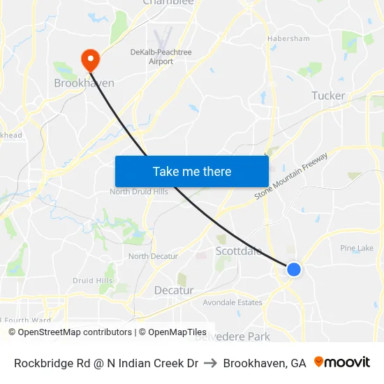 Rockbridge Rd @ N Indian Creek Dr to Brookhaven, GA map