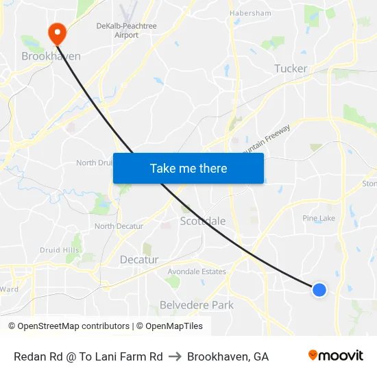 Redan Rd @ To Lani Farm Rd to Brookhaven, GA map