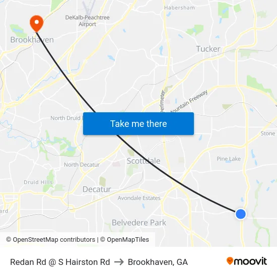 Redan Rd @ S Hairston Rd to Brookhaven, GA map