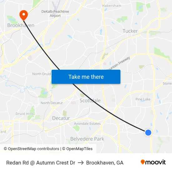 Redan Rd @ Autumn Crest Dr to Brookhaven, GA map