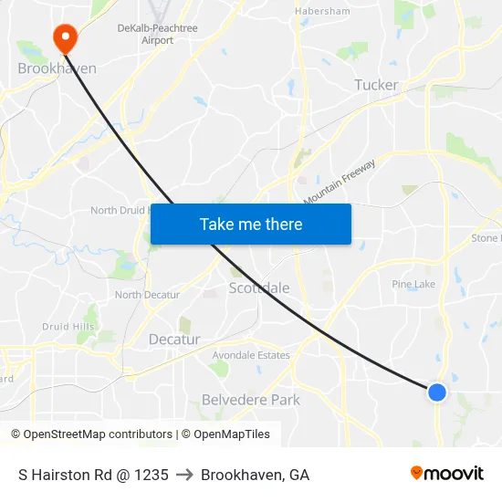 S Hairston Rd @ 1235 to Brookhaven, GA map