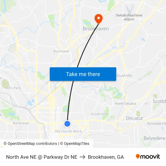 North Ave NE @ Parkway Dr NE to Brookhaven, GA map