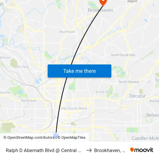 Ralph D Abernath Blvd @ Central Ave to Brookhaven, GA map