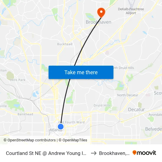 Courtland St NE @ Andrew Young Intl Blvd to Brookhaven, GA map