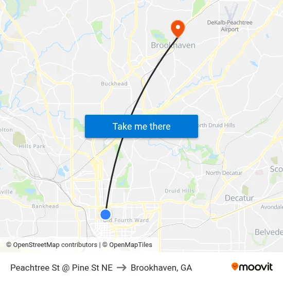 Peachtree St @ Pine St NE to Brookhaven, GA map