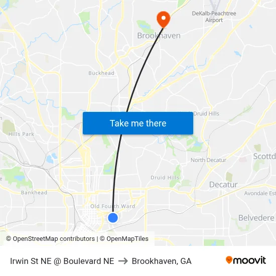 Irwin St NE @ Boulevard NE to Brookhaven, GA map