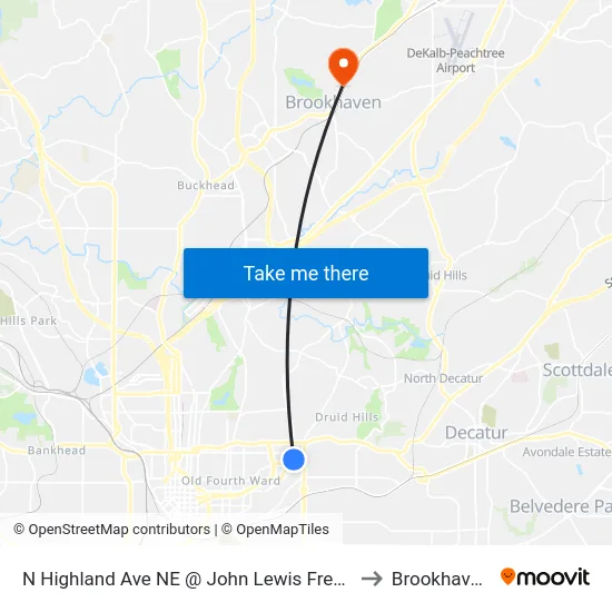 N Highland Ave NE @ John Lewis Freedom Pkwy NE to Brookhaven, GA map