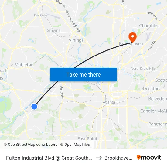 Fulton Industrial Blvd @ Great Southwest Pkwy to Brookhaven, GA map