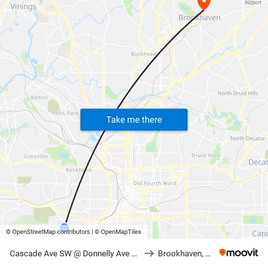 Cascade Ave SW @ Donnelly Ave SW to Brookhaven, GA map