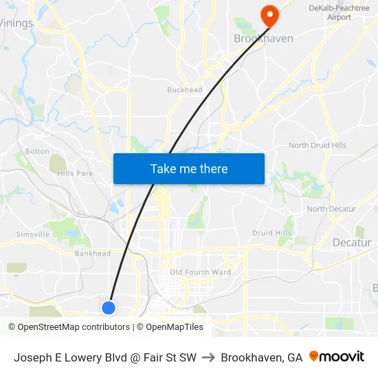 Joseph E Lowery Blvd @ Fair St SW to Brookhaven, GA map