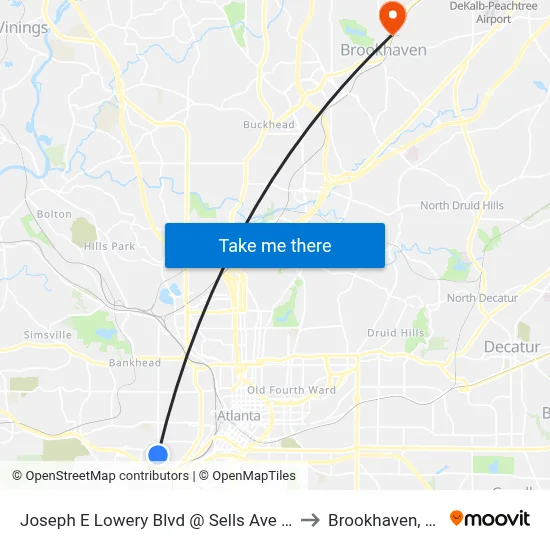 Joseph E Lowery Blvd @ Sells Ave SW to Brookhaven, GA map