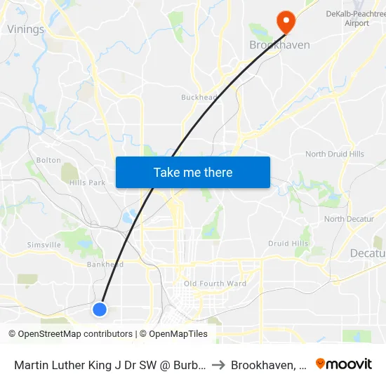 Martin Luther King J Dr SW @ Burbank to Brookhaven, GA map