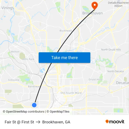 Fair St @ First St to Brookhaven, GA map