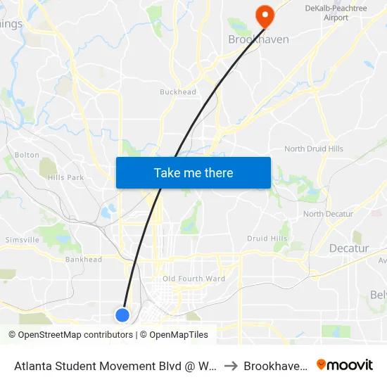 Atlanta Student Movement Blvd @ Walnut St SW to Brookhaven, GA map