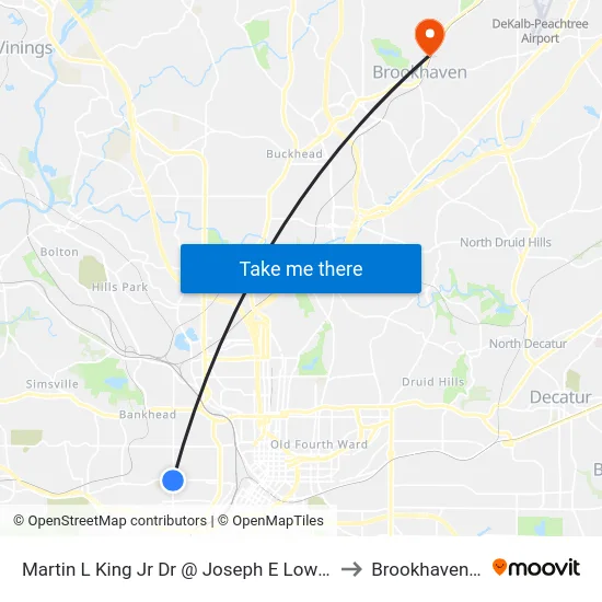 Martin L King Jr Dr @ Joseph E Lowery Blvd to Brookhaven, GA map