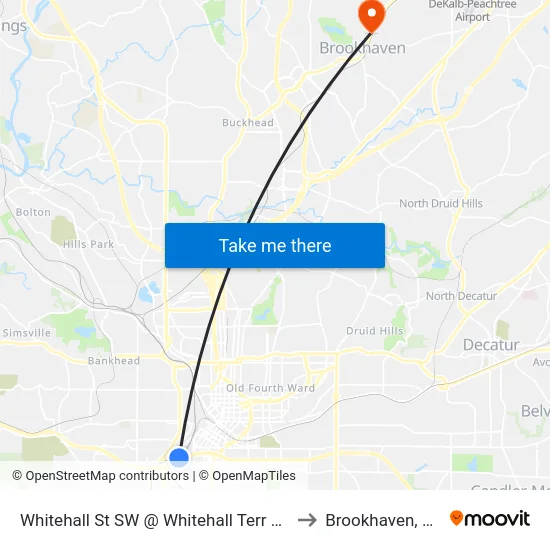 Whitehall St SW @ Whitehall Terr SW to Brookhaven, GA map