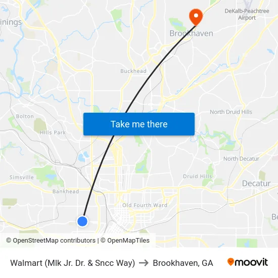 Walmart (Mlk Jr. Dr. & Sncc Way) to Brookhaven, GA map