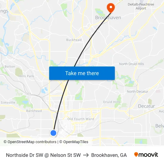 Northside Dr SW @ Nelson St SW to Brookhaven, GA map