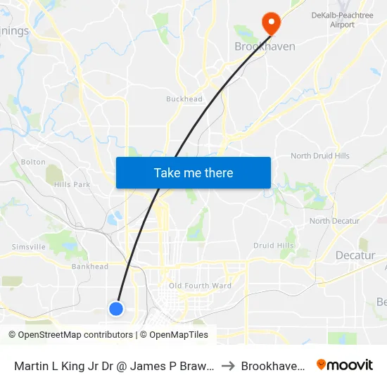 Martin L King Jr Dr @ James P Brawley Dr SW to Brookhaven, GA map