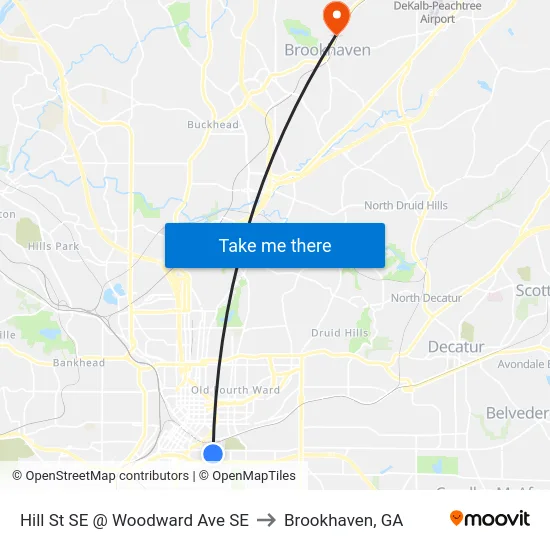 Hill St SE @ Woodward Ave SE to Brookhaven, GA map