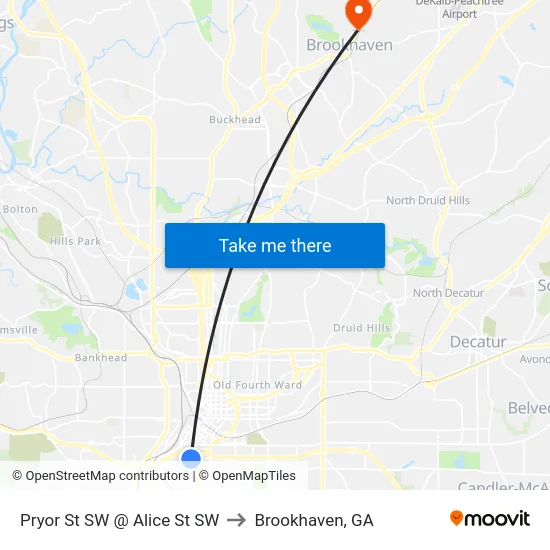 Pryor St SW @ Alice St SW to Brookhaven, GA map