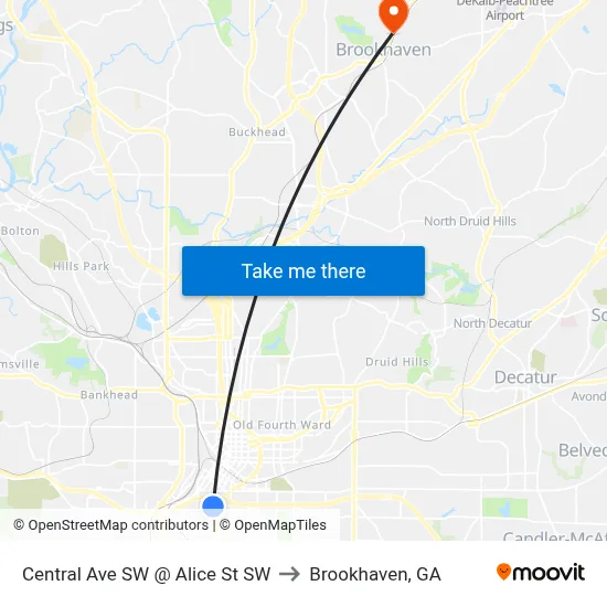 Central Ave SW @ Alice St SW to Brookhaven, GA map