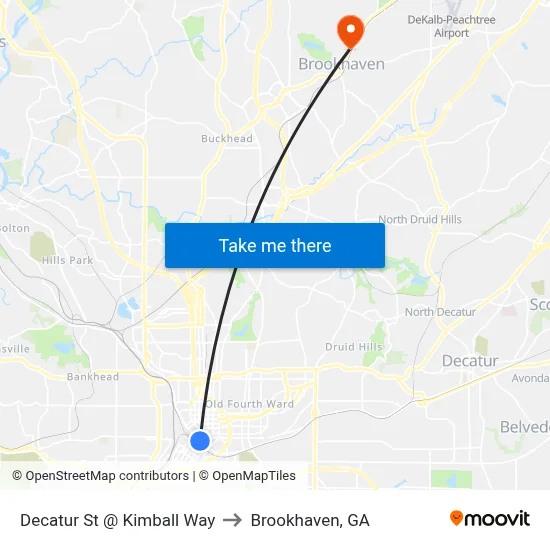 Decatur St @ Kimball Way to Brookhaven, GA map