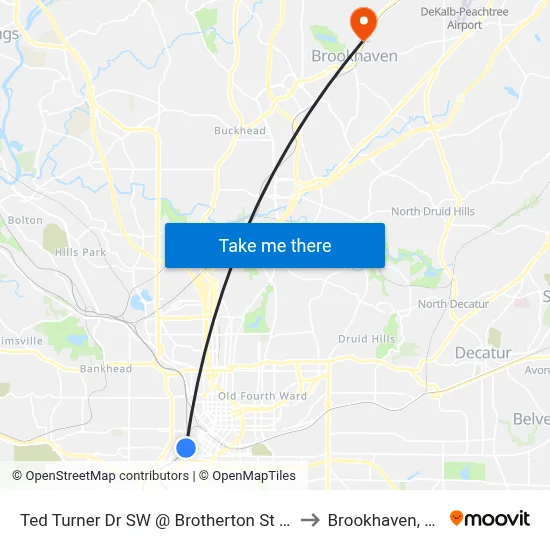 Ted Turner Dr SW @ Brotherton St SW to Brookhaven, GA map