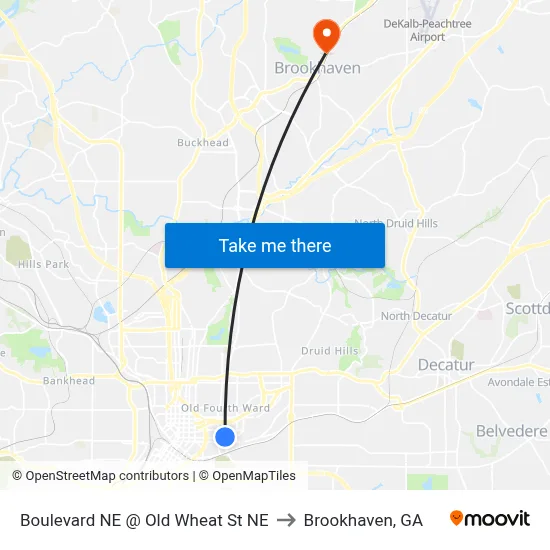Boulevard NE @ Old Wheat St NE to Brookhaven, GA map