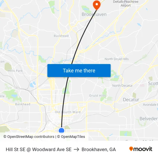 Hill St SE @ Woodward Ave SE to Brookhaven, GA map