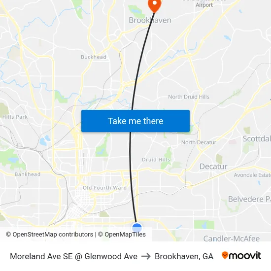 Moreland Ave SE @ Glenwood Ave to Brookhaven, GA map