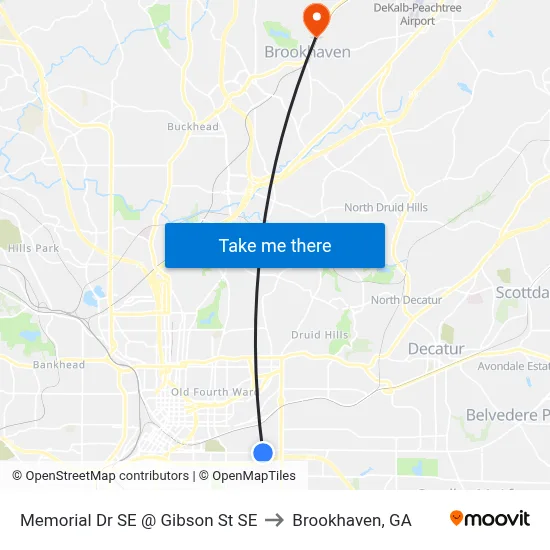 Memorial Dr SE @ Gibson St SE to Brookhaven, GA map