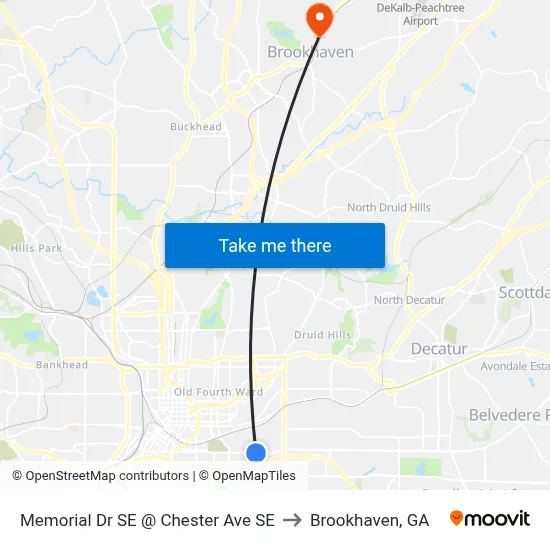Memorial Dr SE @ Chester Ave SE to Brookhaven, GA map