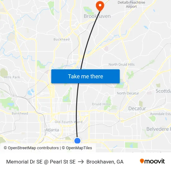 Memorial Dr SE @ Pearl St SE to Brookhaven, GA map