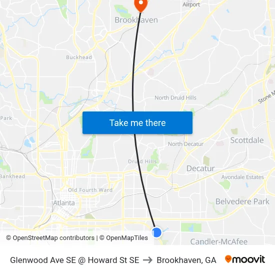 Glenwood Ave SE @ Howard St SE to Brookhaven, GA map