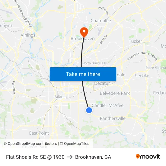 Flat Shoals Rd SE @ 1930 to Brookhaven, GA map