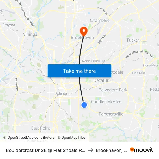 Bouldercrest Dr SE @ Flat Shoals Rd SE to Brookhaven, GA map