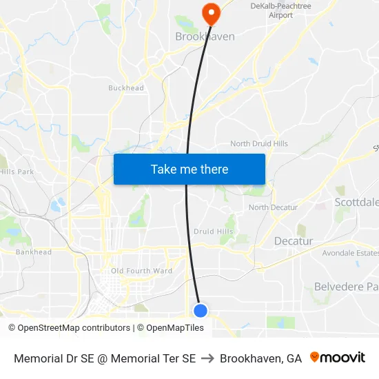 Memorial Dr SE @ Memorial Ter SE to Brookhaven, GA map