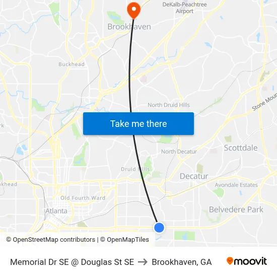 Memorial Dr SE @ Douglas St SE to Brookhaven, GA map