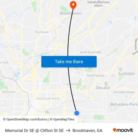 Memorial Dr SE @ Clifton St SE to Brookhaven, GA map