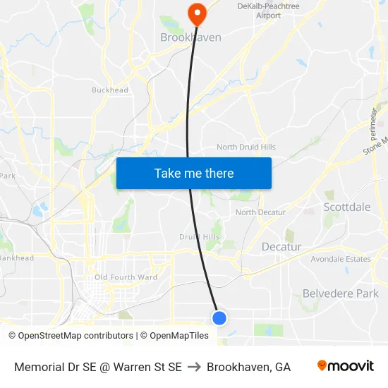 Memorial Dr SE @ Warren St SE to Brookhaven, GA map