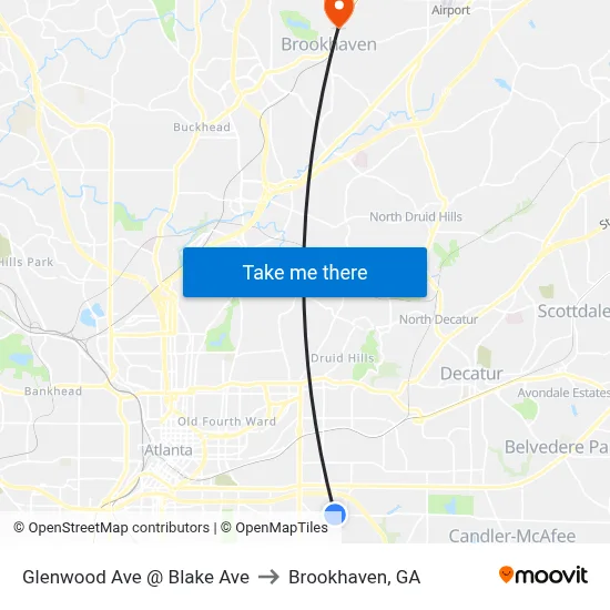 Glenwood Ave @ Blake Ave to Brookhaven, GA map
