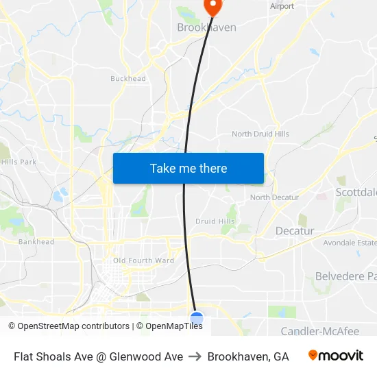 Flat Shoals Ave @ Glenwood Ave to Brookhaven, GA map