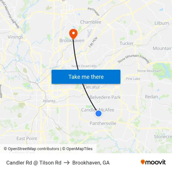 Candler Rd @ Tilson Rd to Brookhaven, GA map