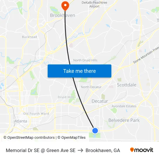 Memorial Dr SE @ Green Ave SE to Brookhaven, GA map