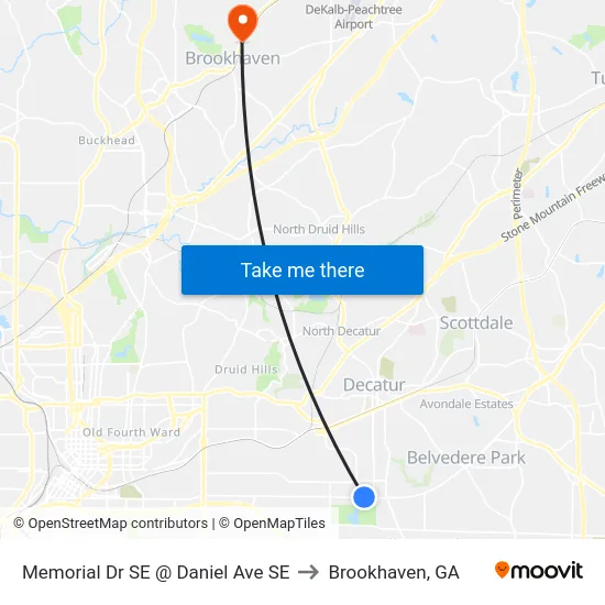 Memorial Dr SE @ Daniel Ave SE to Brookhaven, GA map